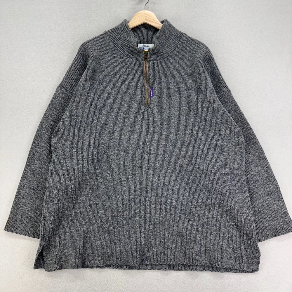 VTG AJ Hackett Bungy Wool Sweater Mens M Gray Quarter Zip Made in New Zealand
